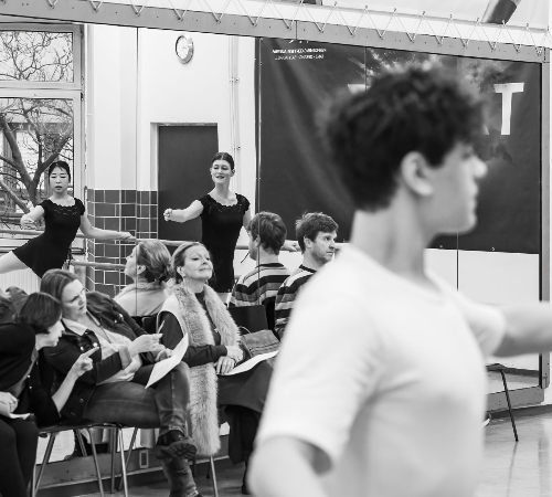 Student performing a dance audition while teachers observe at The New Academy Musical Theatre Vienna